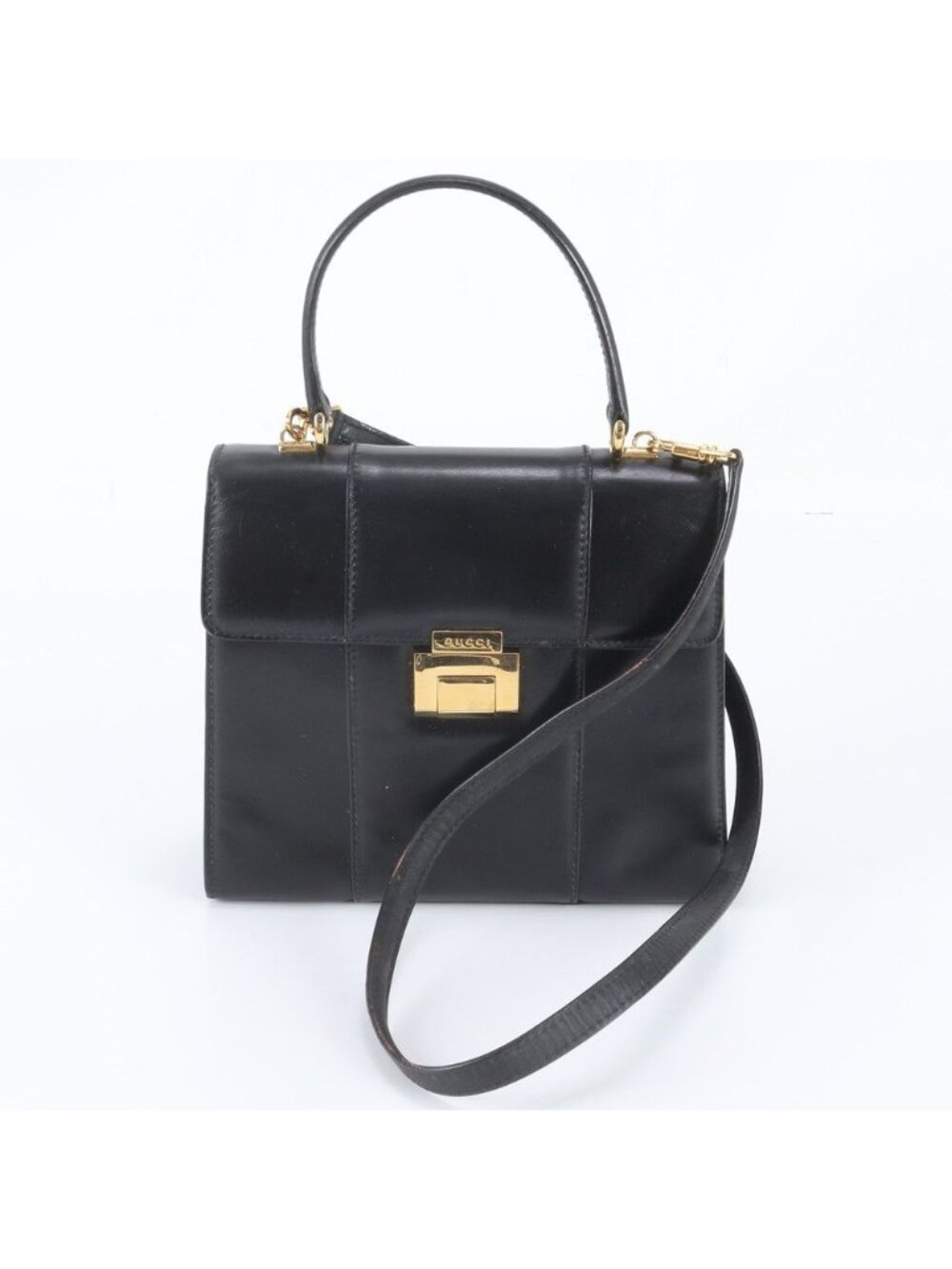 Gucci Vintage Leather 2-Way Shoulder Bag Crossbody Hand Black